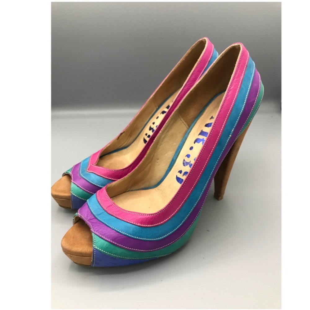 Rainbow Multi a Colors Leather Heels